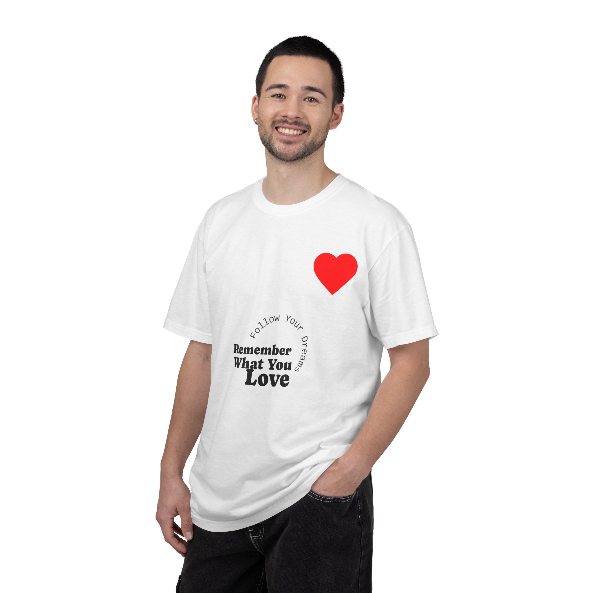 Remember What You Love T-shirt | Heart Graphic, Minimal Text Design